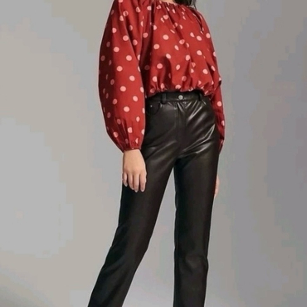 Maeve by Anthropologie Bubble Poplin Crop Top Red Polka Dot Women's Size Medium - Picture 5 of 12